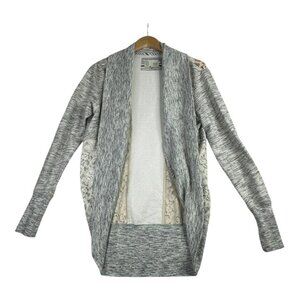 Anthropologie‎ Saturday Sunday Lace Detail Open Cardigan size Small Gray/White